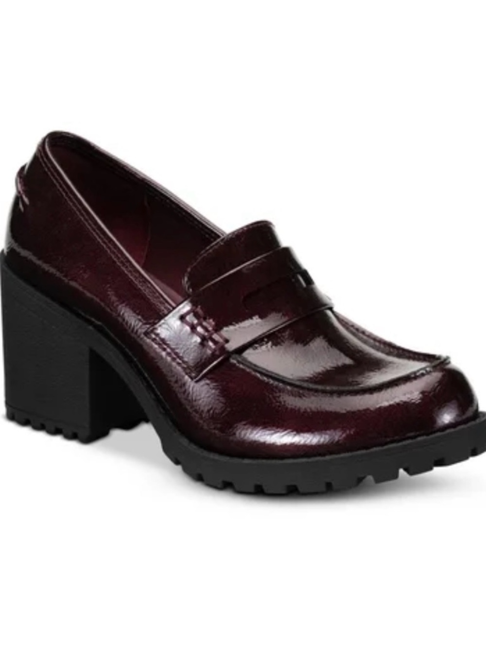 Sun + Stone Chunky Heel Penny Loafer - Burgundy Patent